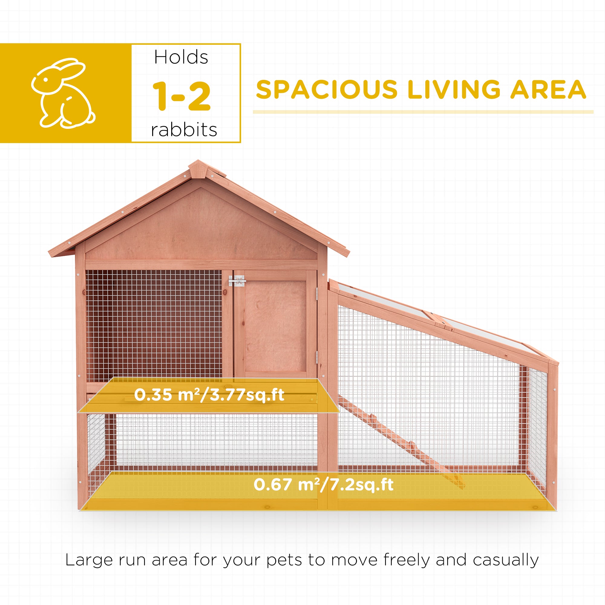 PawHut 2 Tier Rabbit Hutch Outdoor, Guinea Pig Hutch, Solid Wood Bunny House, Water Resistant Asphalt Roof Ramp Sliding tray 144 x 64.5 x 100 cm 