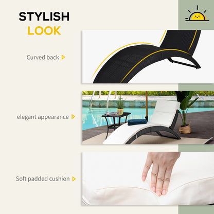 Outsunny Outdoor Foldable PE Rattan Sun Lounger with Soft Padded Cushion, Ergonomic Curved Design Sun Bed for Balcony, Garden, Black 
