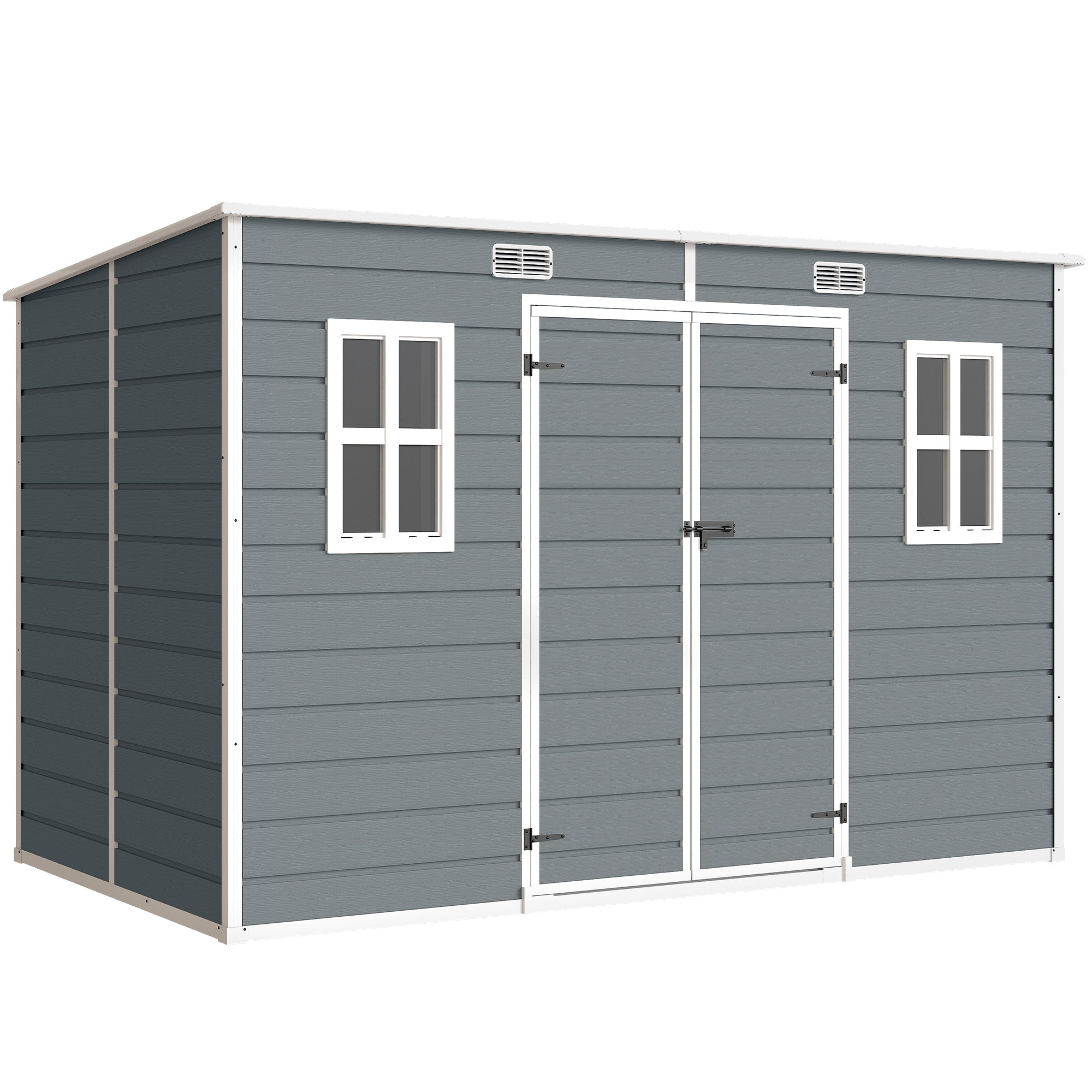 Outsunny 10 x 6 ft Resin Garden Shed, Outdoor Storage Shed with Floor, Windows, Lockable Doors and Vents, Grey 