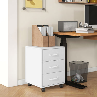 HOMCOM 3 Drawer File Cabinet, Mobile Filing Cabinet on Wheels for Home Office, Study, White 