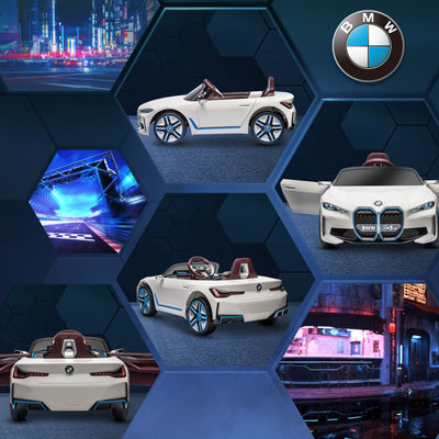 HOMCOM BMW i4 Licensed 12V Kids Electric Ride-On Car, White, red and light blue 