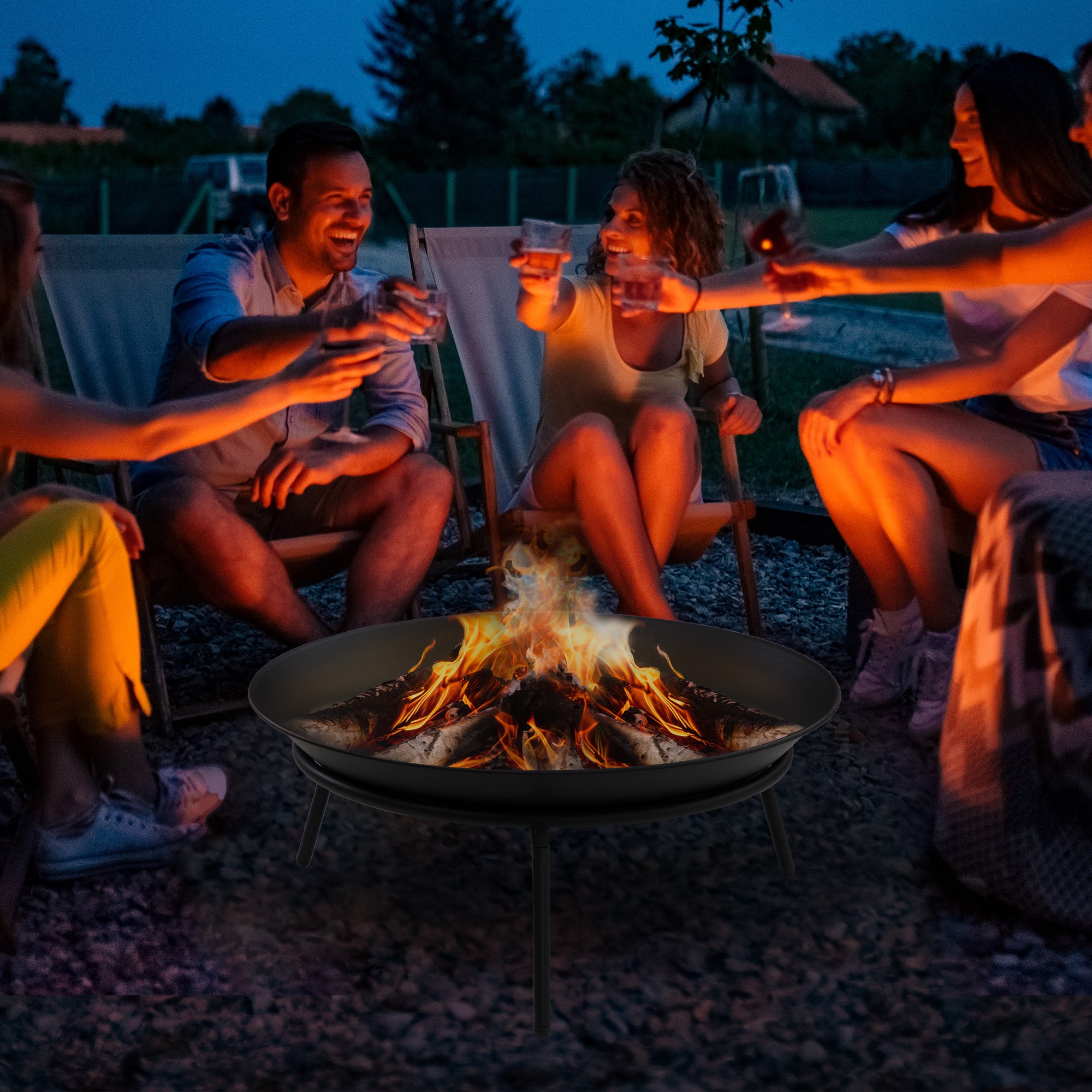 Outsunny Outdoor Fire Pit, Portable Round Firepit with Poker, for Garden, Camping, Bonfire, Picnic, Dia. 47 x 21 cm, Black 