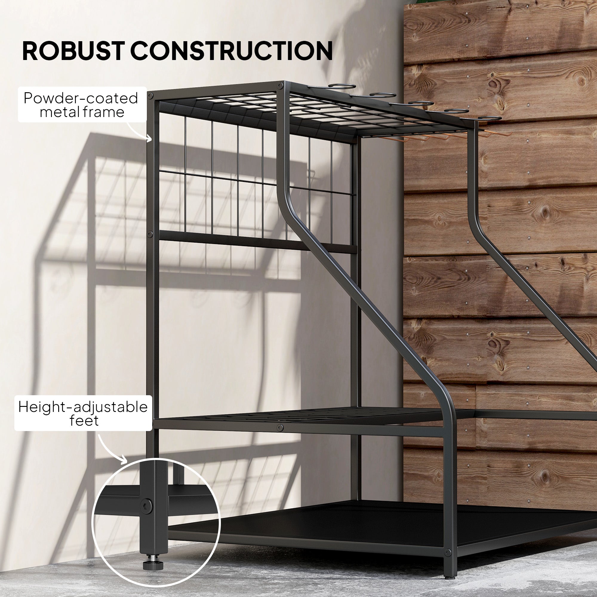 Outsunny Garden Tool Storage Rack, 3-Tier Garden Tool Rack with 11 Hooks for Long-Handled, Broom, Shovel, Rake, Holds 20 Tools