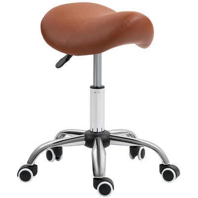 HOMCOM Saddle Stool, Height Adjustable Salon Chair for Massage Spa, Faux Leather, Brown 