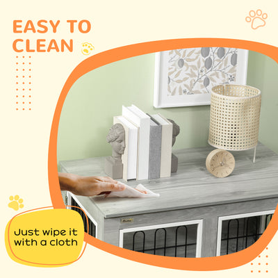 PawHut Dog Crate Furniture, Side End Table, Indoor Dog Kennel with Soft Washable Cushion, Wire Mesh, Large Top, for Medium and Large Dogs,90 x 58 x 65, Grey 