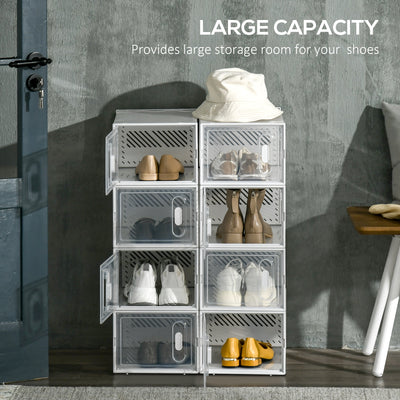HOMCOM 8PCS Clear Shoe Box, Plastic Stackable Shoe Storage Box for UK/EU Size up to 8.5/43 with Magnetic Door for Women/Men, 25 x 35 x 19cm 