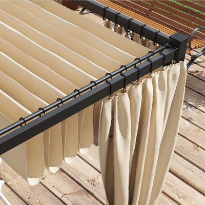 Outsunny 3 x 3(m) Retractable Pergola, Garden Gazebo Shelter with Curtains, for Grill, Patio, Deck, Beige 