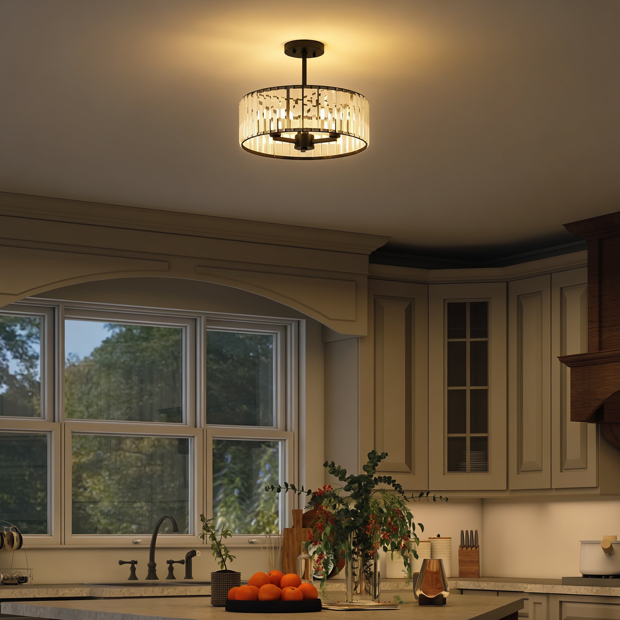 HOMCOM Crystal Ceiling Light, Semi Flush Mount Modern Crystal Chandelier Ceiling Light, E14 Base 3-Lights, Bulbs Not Included 