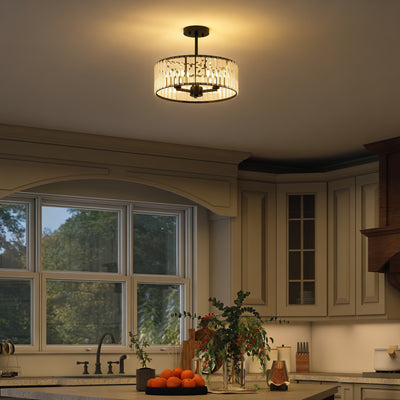 HOMCOM Crystal Ceiling Light, Semi Flush Mount Modern Crystal Chandelier Ceiling Light, E14 Base 3-Lights, Bulbs Not Included 