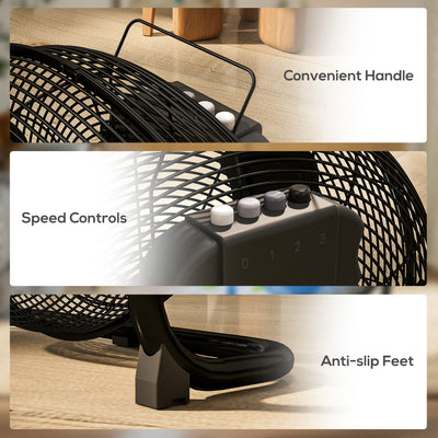 HOMCOM Metal Floor Fan with Tilting, High Velocity, 3 Speed, Portable Gym Fan for Home Office, Black 