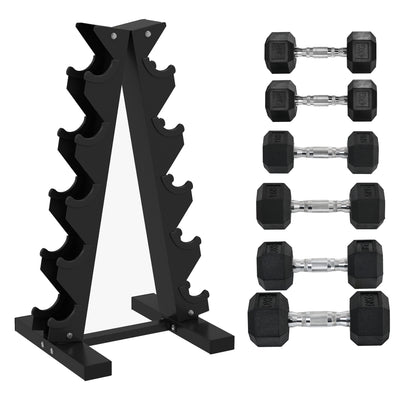 SPORTNOW 5-Tier Dumbbell Rack with 6 Hexagonal Rubber Dumbbells (2x4kg, 2x5kg, 2x6kg), Dumbbell Storage Stand Holder with Weights Sets for Home Gym Fitness, Black 