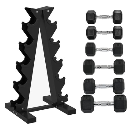 SPORTNOW 5-Tier Dumbbell Rack with 6 Hexagonal Rubber Dumbbells (2x4kg, 2x5kg, 2x6kg), Dumbbell Storage Stand Holder with Weights Sets for Home Gym Fitness, Black
