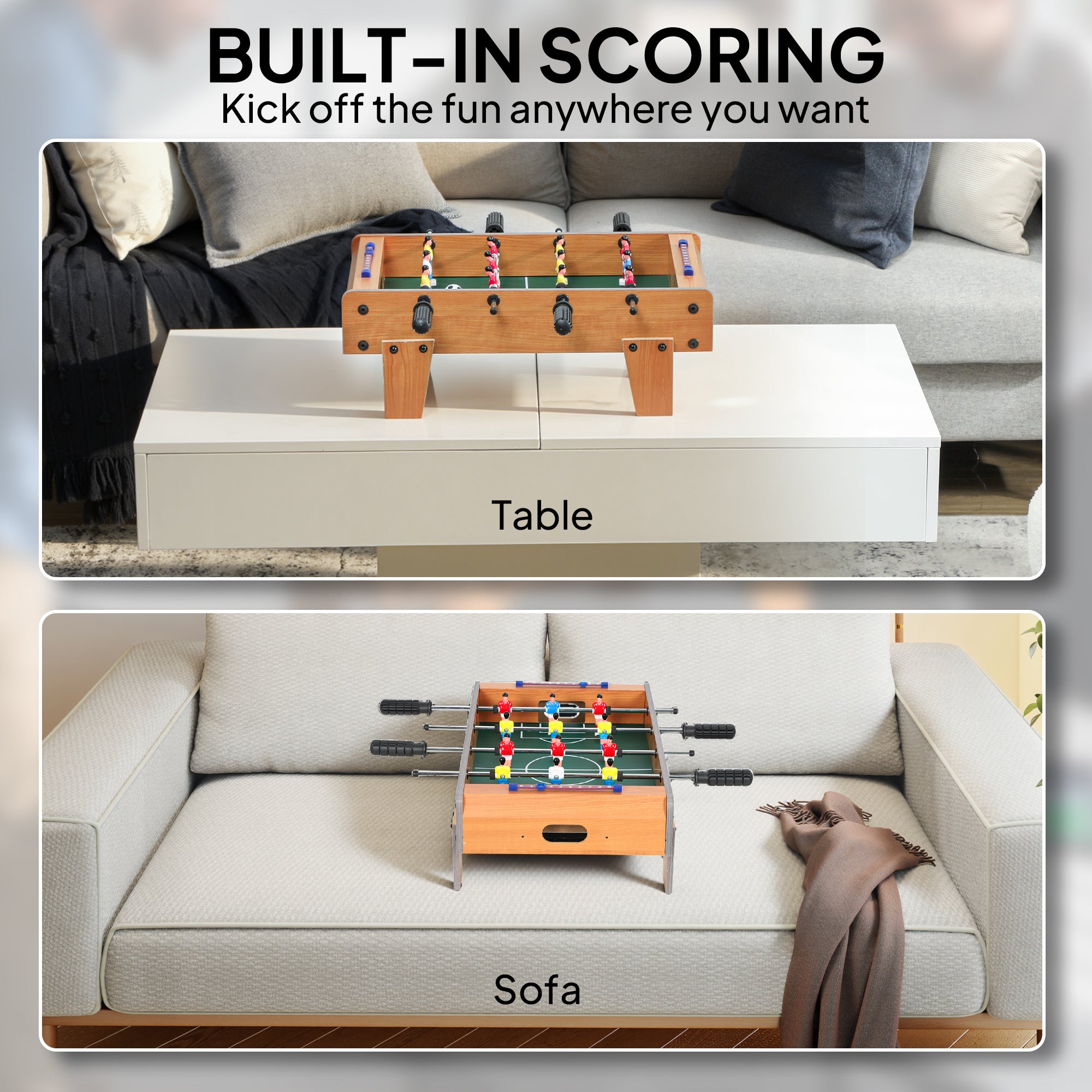 SPORTNOW 20 in Table-top Football Table with Stainless Steel Rods, Compact Foosball Table for Kids and Adults, All-Inclusive Foosball Game Set for Indoor, Nature Wood Finish 