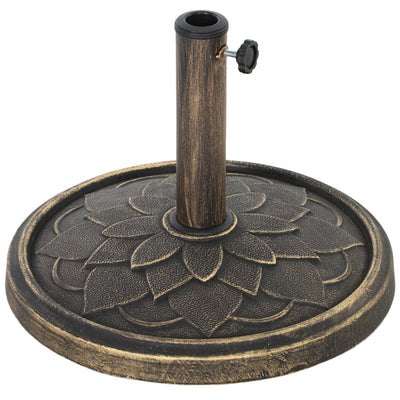 Outsunny 12kg Resin Garden Parasol Base, Round Umbrella Base, Heavy Duty Sun Umbrella Base for 32, 38, 48 mm Umbrella Poles for Deck Poolside, Bronze Tone 
