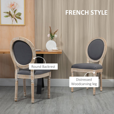 HOMCOM Set of Two French-Inspired Wooden Dining Chairs - Grey 