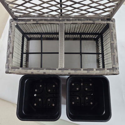 Outsunny 22L Garden PE Rattan Planter with Trellis, Free Standing Flower Raised Bed with Two Plant Boxes for Garden, Garden Planter for Climbing Plants, 57cm x 30cm x 107cm, Mixed Grey 