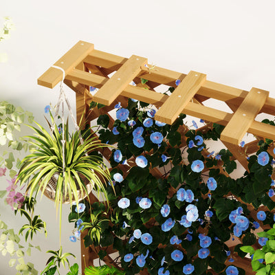 Outsunny Wooden Planter with Trellis, Freestanding Raised Garden Bed with Drainage Holes, Outdoor Planter Box with Liner for Vegetables, Herbs and Flowers, Natural 