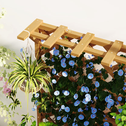 Outsunny Wooden Planter with Trellis, Freestanding Raised Garden Bed with Drainage Holes, Outdoor Planter Box with Liner for Vegetables, Herbs and Flowers, Natural 