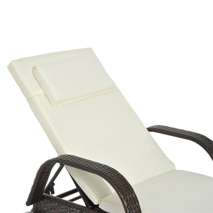 Outsunny Brown Rattan Sun Lounger w/ Adjustable Steel Frame,200Lx73Wx56-103H cm 