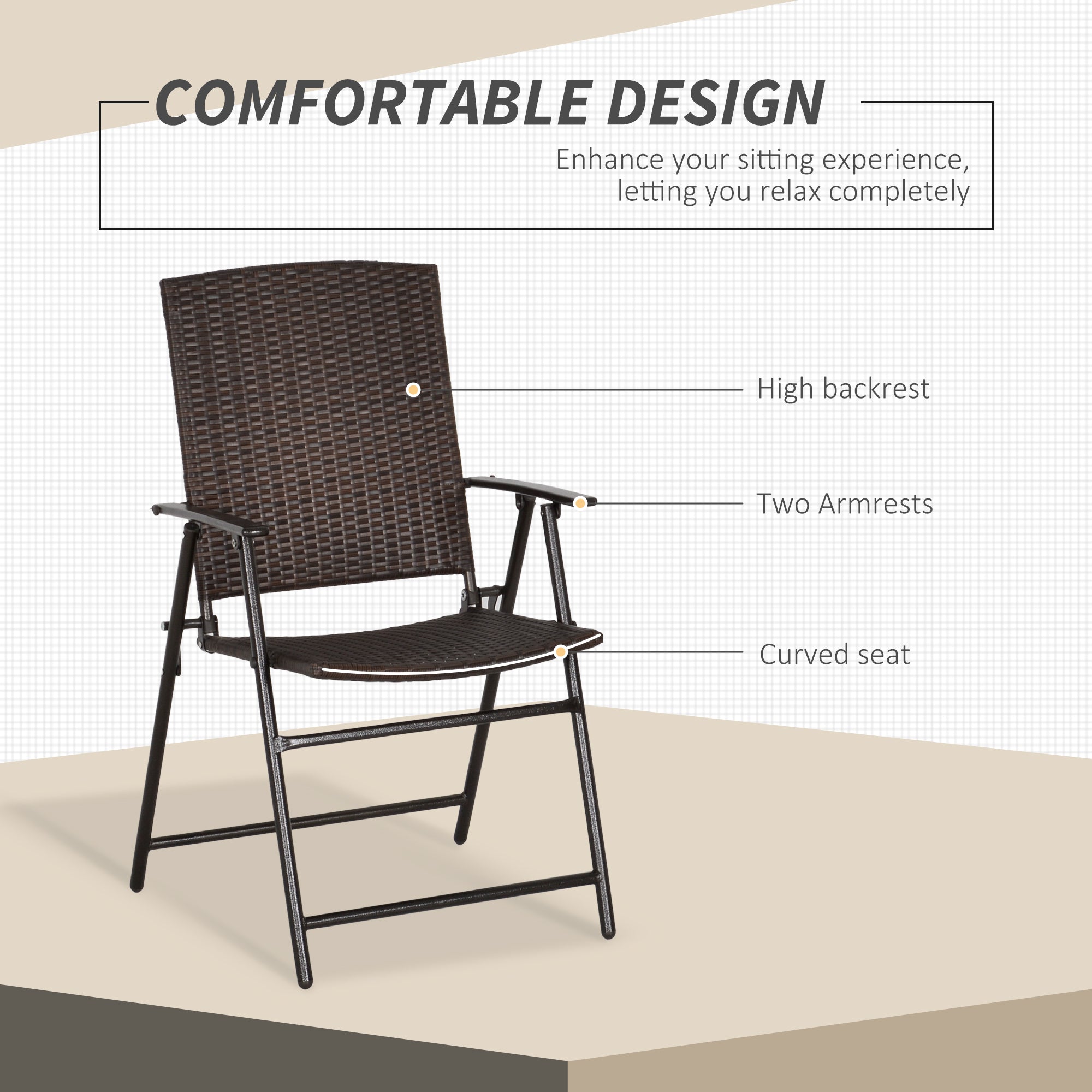 Outsunny Set of Two Folding Rattan Seat Chairs - Brown 