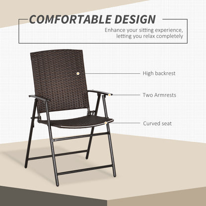 Outsunny Set of Two Folding Rattan Seat Chairs - Brown 