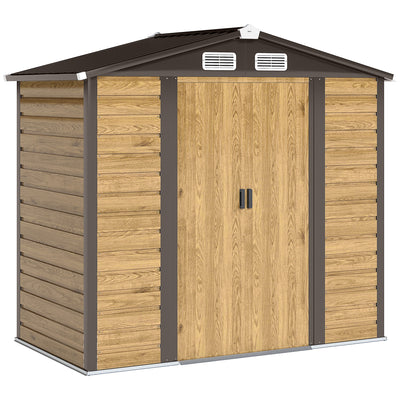 Outsunny 7 x 4ft Garden Shed, Easy to Assemble, Upgraded Galvanised Steel Frame with Foundation Kit, Double Doors with Lock, Outdoor Metal Shed with Vents and Gloves, Garden Storage Shed, Natural 