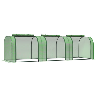 Outsunny Mini Greenhouse, Small Polytunnel Green House with Zipped Doors, Steel Frame for Garden Backyard, 295 x 100 x 80cm, Green 