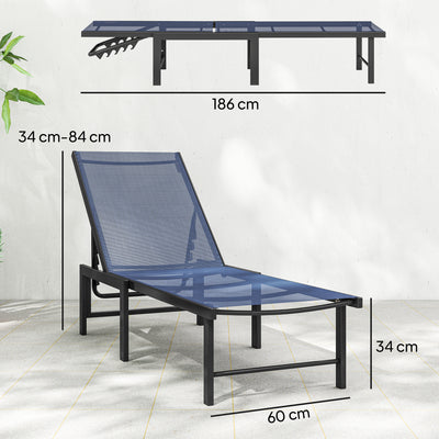 Outsunny Set of Two Reclining Sun Loungers - Dark Blue 