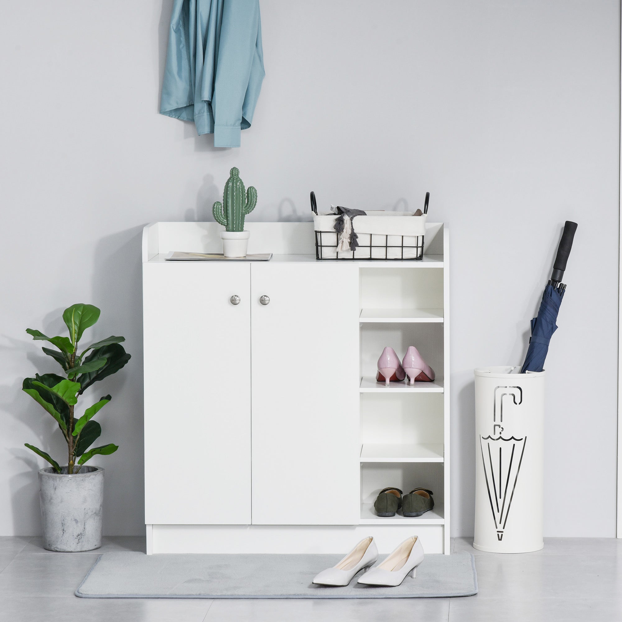 HOMCOM Shoe Storage Cabinet  Two Doors w/ Adjustable 4 Shelves Cupboard Footwear Rack Stand Organiser Hallway White 
