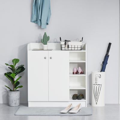 HOMCOM Shoe Storage Cabinet  Two Doors w/ Adjustable 4 Shelves Cupboard Footwear Rack Stand Organiser Hallway White 