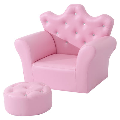 HOMCOM Children Kids Sofa Set Armchair Chair Seat with Free Footstool PU Leather for Girls 58L x 40.5W x 49H cm Pink 