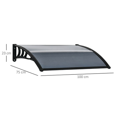 Outsunny Door Canopy Awning Outdoor Window Rain Shelter Cover for Front/Back Door Porch Black 100 x 75cm 