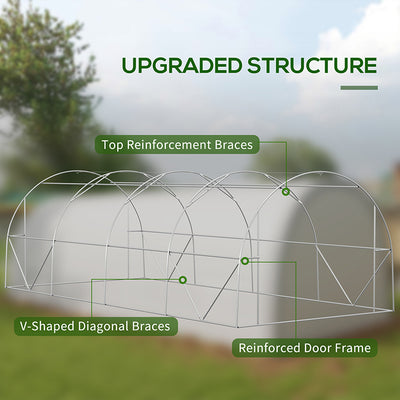 Outsunny 6 x 3(m) Polytunnel Greenhouse with Upgraded Structure, Mesh Door and Windows, 15 Plant Labels, White 