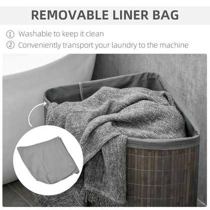 HOMCOM Bamboo Laundry Basket with Lid, 55 Litres Laundry Hamper with Removable Washable Lining,  Corner Washing Baskets, 38 x 38 x 57cm, Grey 
