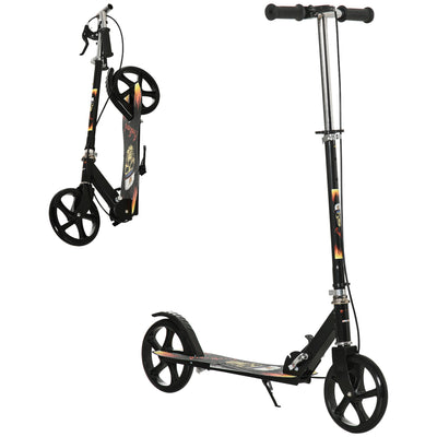 HOMCOM Kids Foldable Kick Scooter w/ Adjustable Height, Break, Big Wheels, for Ages 7-14 Years - Black 