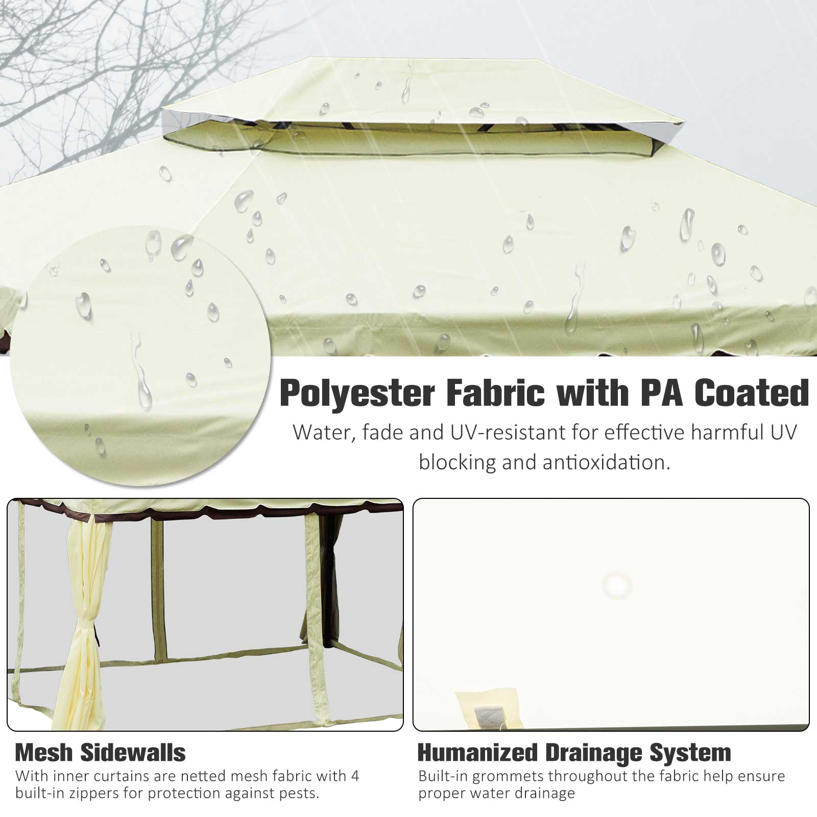 Outsunny 4 x 3 m Aluminum Garden Gazebo, Double Roof Outdoor Gazebo Canopy Shelter with Netting & Curtains for Garden, Lawn, Backyard and Deck, Cream 