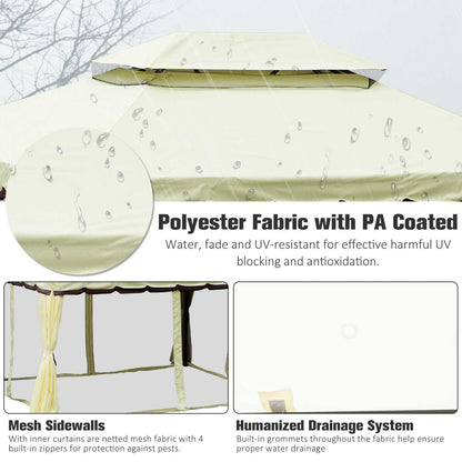 Outsunny 4 x 3 m Aluminum Garden Gazebo, Double Roof Outdoor Gazebo Canopy Shelter with Netting & Curtains for Garden, Lawn, Backyard and Deck, Cream 