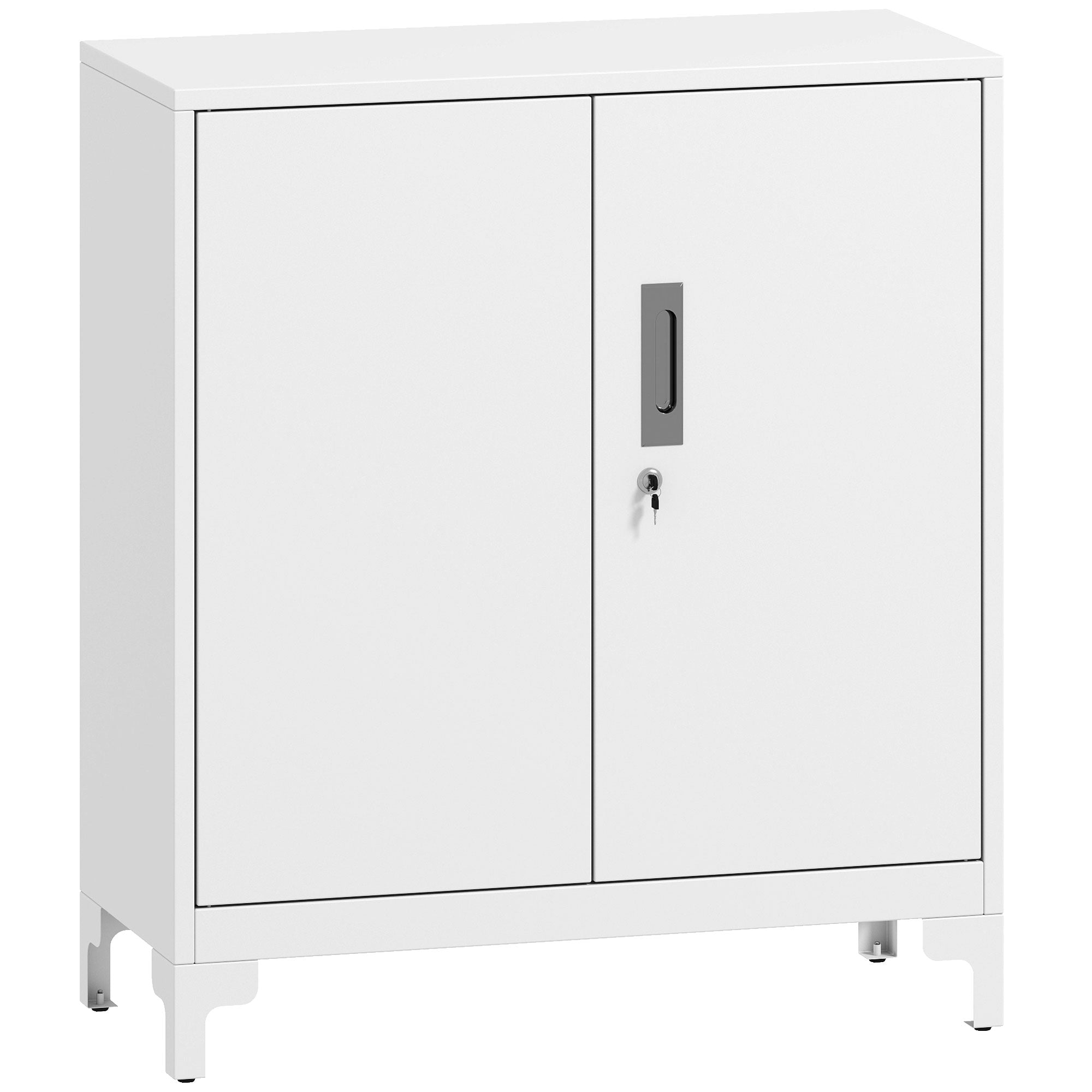 HOMCOM Lockable Metal Filing Cabinet, 2-Tier Storage Cupboard with Double Doors, Modern Office Organiser, White 