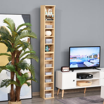 HOMCOM 204 CD Media Display Shelf Unit Set of 2 Blu-Ray Tower Rack w/ Adjustable Shelves Bookcase Storage Organiser, Natural Wood Colour 