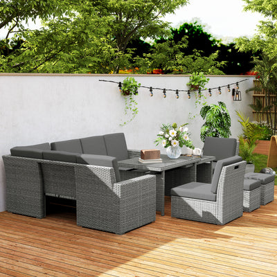 Outsunny Seven-Piece Rattan Garden Sofa Set, with Expanding Table - Light Grey 