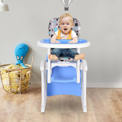 HOMCOM 2 in 1 Convertible Baby High Chair Toddler Table Chair Infant Feeding Seat Removable Food Tray Safety Harness Blue 