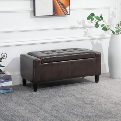 HOMCOM PU Leather Storage Ottoman Bench Storage Chest Tufted Ottoman Cube w/ Flipping Top 92L x 40W x 40H cm Brown 
