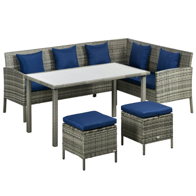 Outsunny 5 Pieces Rattan Garden Furniture Set with Dining Table, Cushions - Dark Blue 
