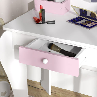 ZONEKIZ Unicorn-Design Kids Dressing Table, with Mirror and Stool - White 