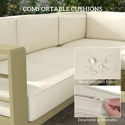Outsunny 5-Piece Garden Sofa Set with Cushions, Aluminium Garden Furniture Sets with Glass Top Coffee Table, Patio Sectional Furniture Set, for Patio & Deck, Gold Tone 