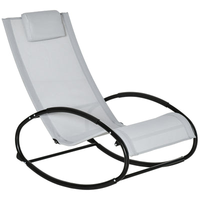 Outsunny Outdoor Rocking Chair Sun Lounger Recliner Rocker with Texteline Fabric Patio Garden Relaxer with Pillow Grey 