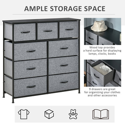 HOMCOM Nine Drawer Fabric Dresser - Grey 