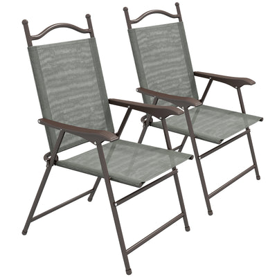 Outsunny Set of Two Folding Garden Chairs, with Fabric Mesh Seats - Dark Grey 