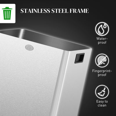 HOMCOM 40L Dual Compartment Stainless Steel Bin, with Deodoriser Holders - Silver Tone 