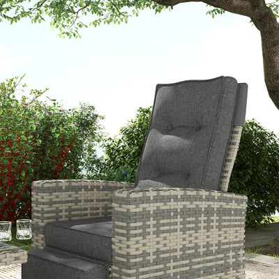Outsunny 4 Piece Rattan Garden Furniture Set Outdoor Sofa Sectional Set with Glass Top Table for Poolside, Light Grey 